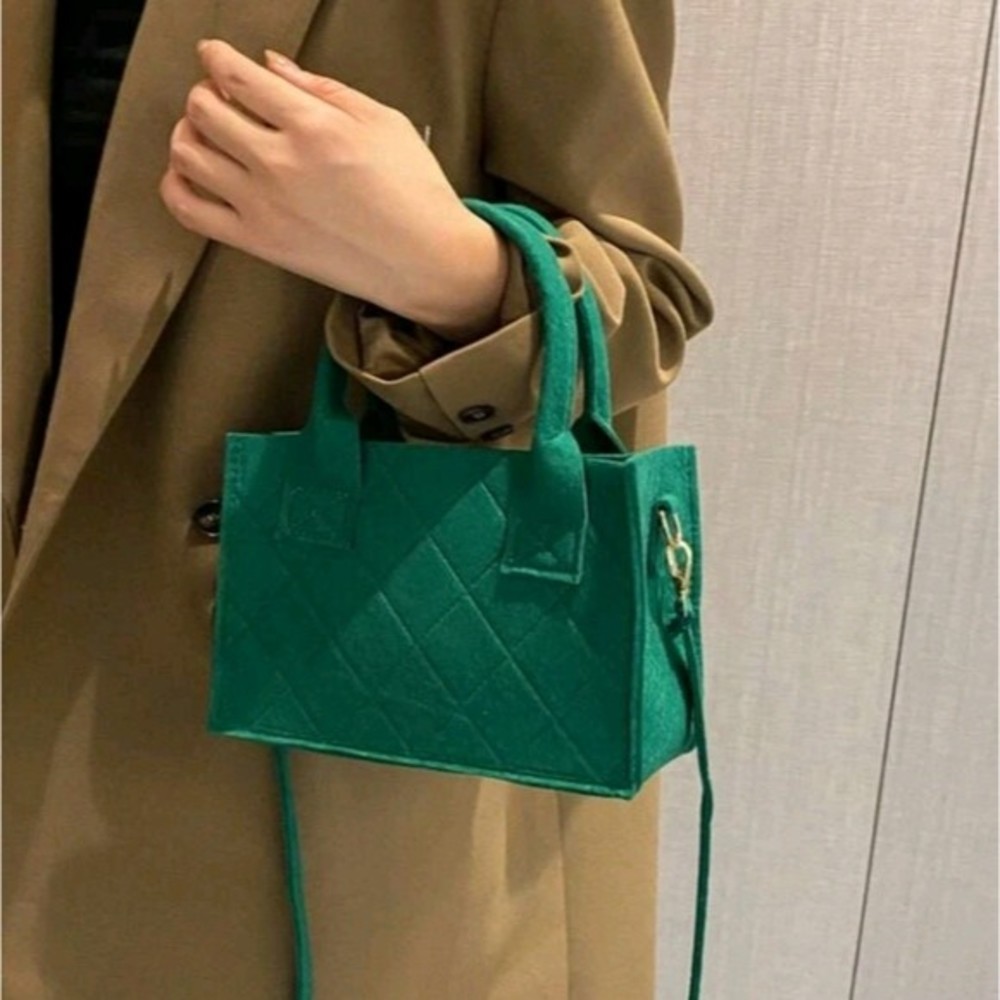NEW Stitch Detail Double Handle Square Felt Crossbody Bag Green